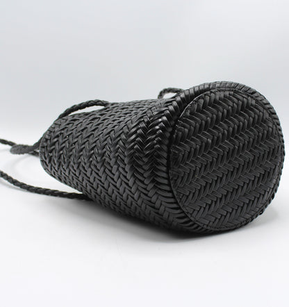 Handbag & Wallet Accessories Carmel - Hand Woven Full Grain Leather Bucket Bag Black San Rocco Italia