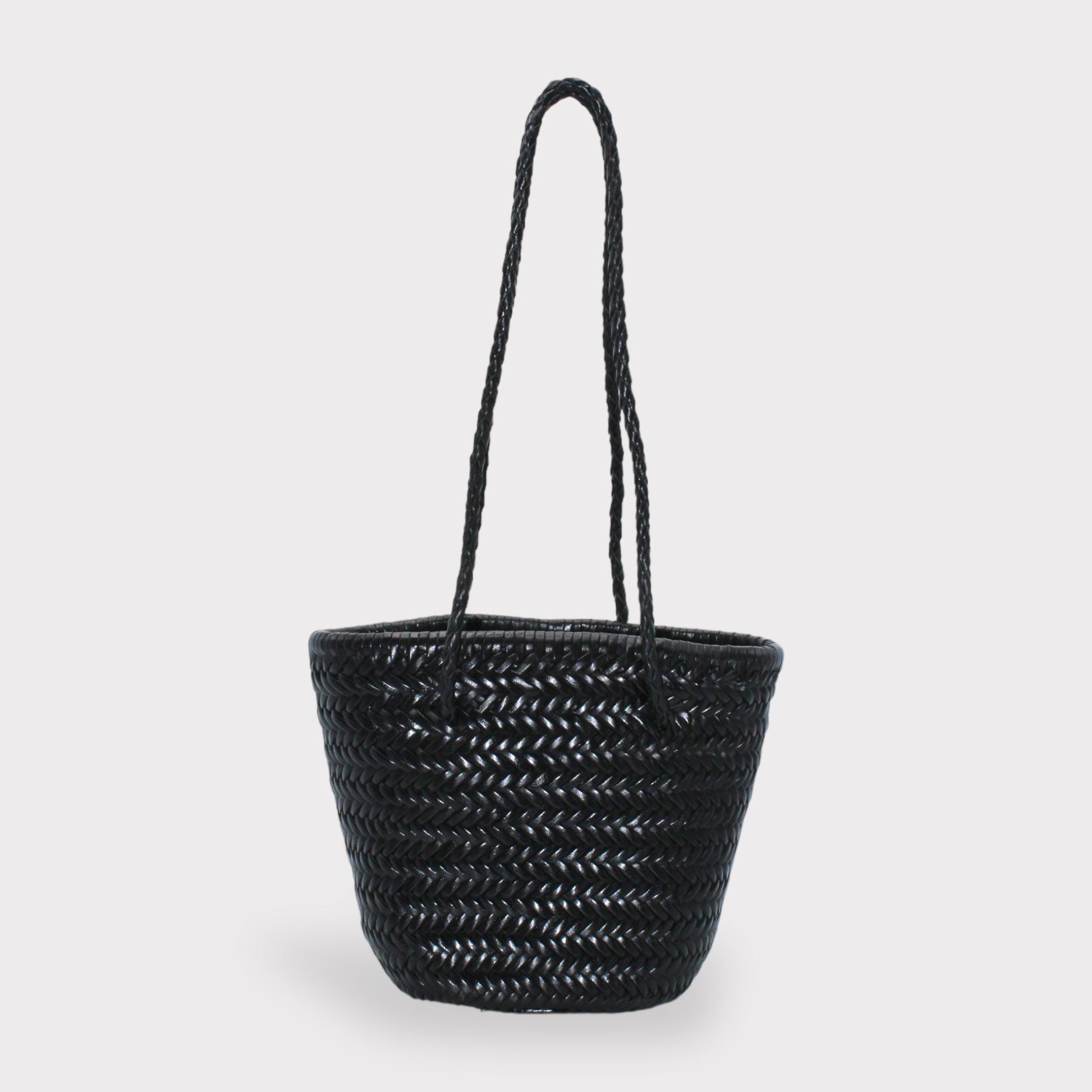 Handbag & Wallet Accessories Carmel - Hand Woven Full Grain Leather Bucket Bag Black San Rocco Italia