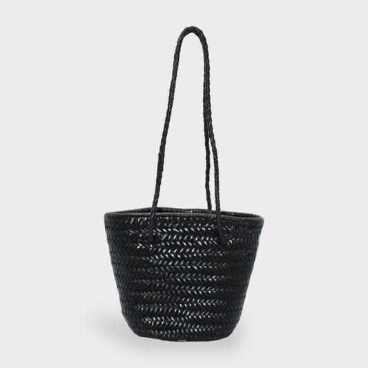 Handbag & Wallet Accessories Carmel - Hand Woven Full Grain Leather Bucket Bag Black San Rocco Italia