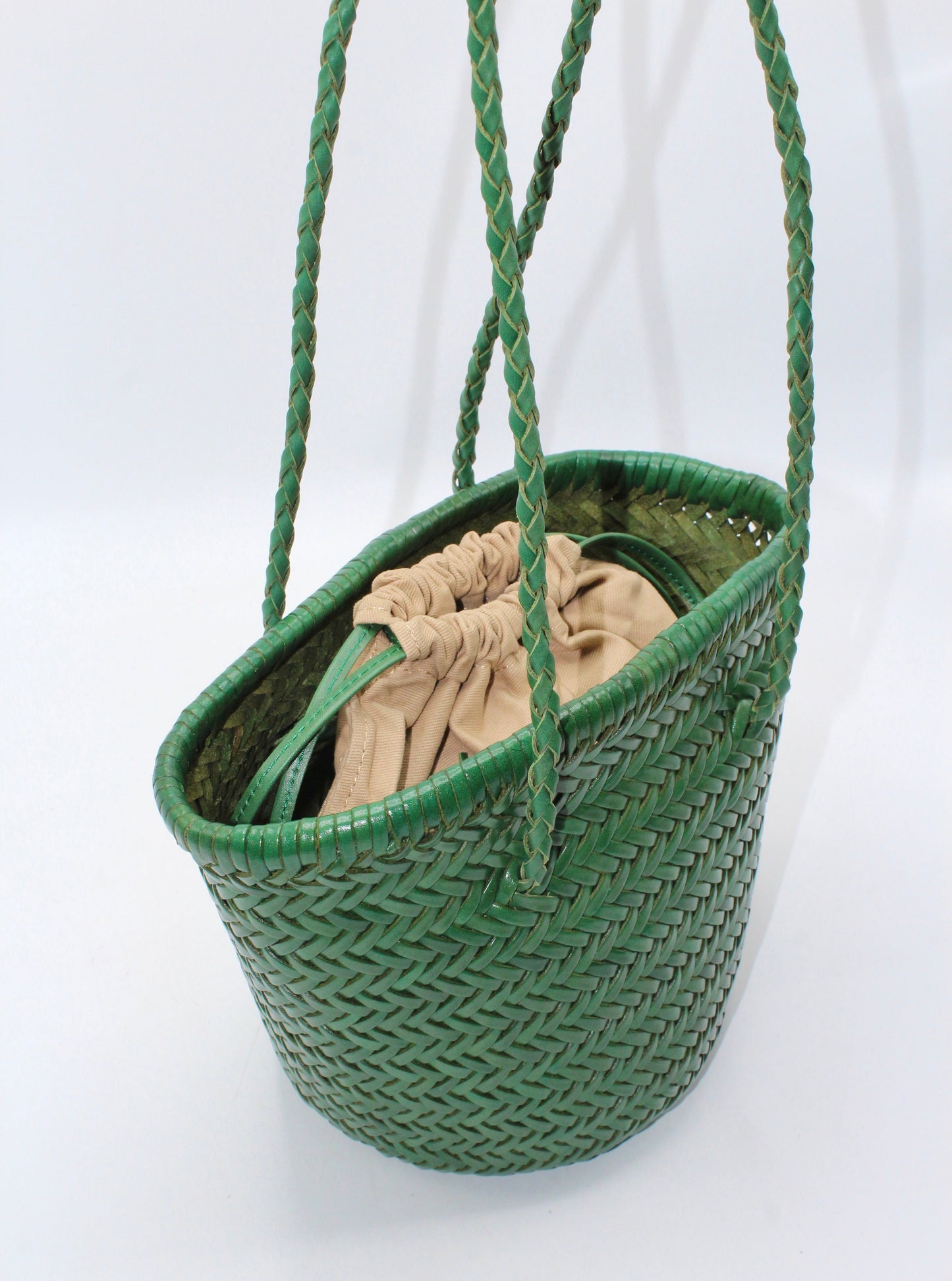 Handbag & Wallet Accessories Carmel - Hand Woven Full-Grain Leather Bucket Bag Green San Rocco Italia