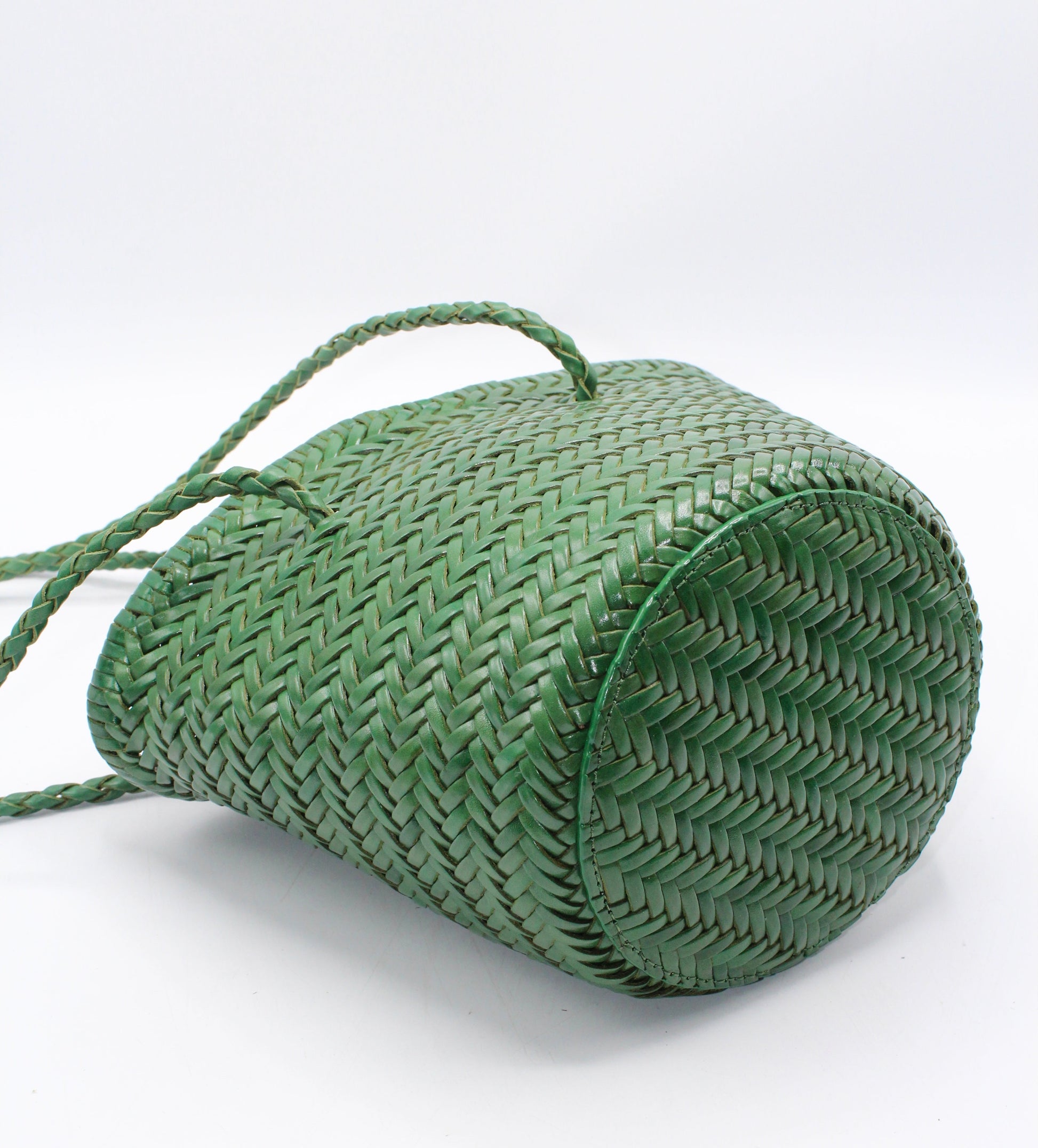 Handbag & Wallet Accessories Carmel - Hand Woven Full-Grain Leather Bucket Bag Green San Rocco Italia