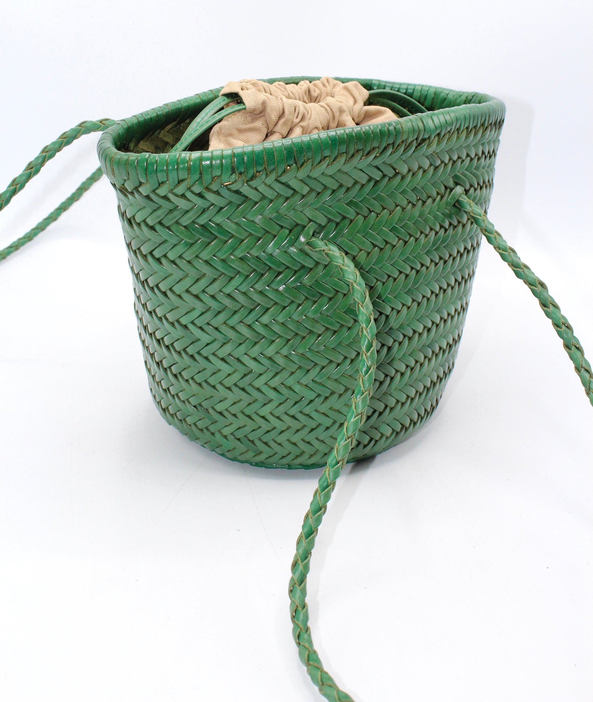 Handbag & Wallet Accessories Carmel - Hand Woven Full-Grain Leather Bucket Bag Green San Rocco Italia