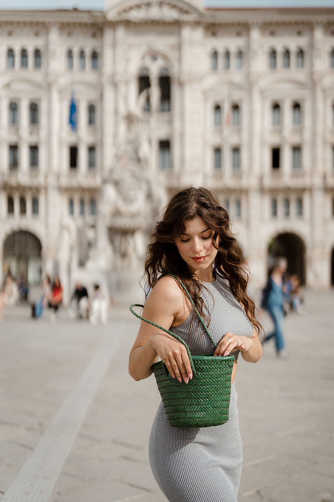 Handbag & Wallet Accessories Carmel - Hand Woven Full-Grain Leather Bucket Bag Green San Rocco Italia