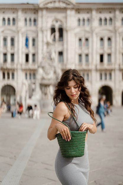 Handbag & Wallet Accessories Carmel - Hand Woven Full-Grain Leather Bucket Bag Green San Rocco Italia