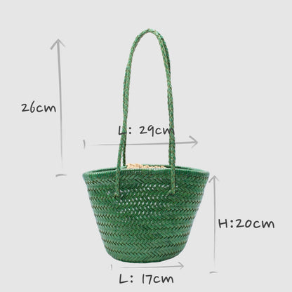 Handbag & Wallet Accessories Carmel - Hand Woven Full-Grain Leather Bucket Bag Green San Rocco Italia