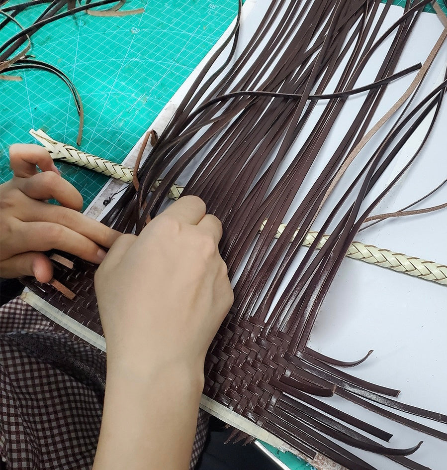 Handbag & Wallet Accessories Carmel - Hand Woven Leather Moon Crescent Bag Brown San Rocco Italia