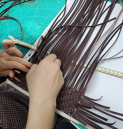 Handbag & Wallet Accessories Carmel - Hand Woven Leather Moon Crescent Bag Brown San Rocco Italia