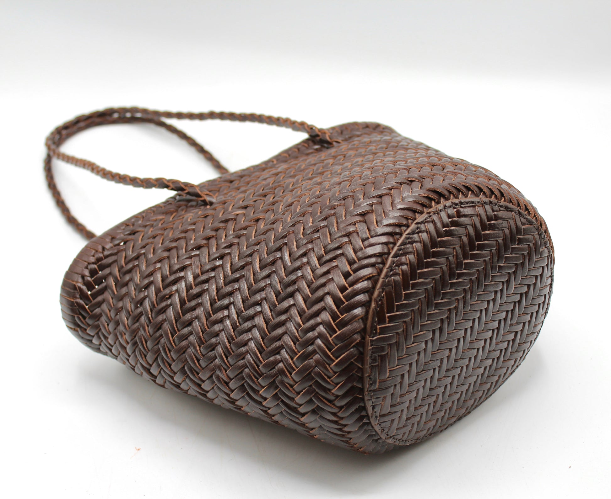 Handbag & Wallet Accessories Carmel- Hand Woven Leather Shoulder Bucket Bag Chocolate San Rocco Italia