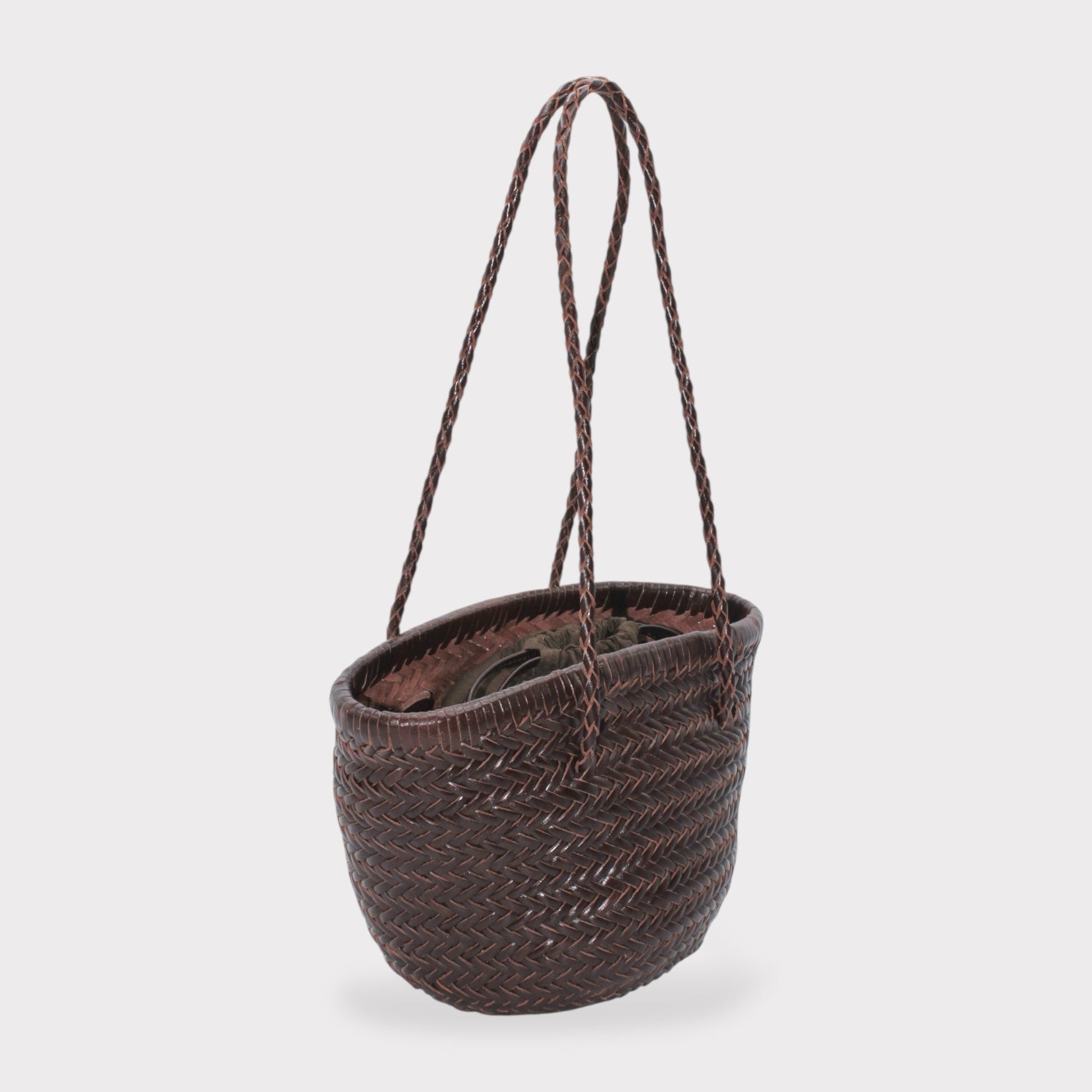 Handbag & Wallet Accessories Carmel- Hand Woven Leather Shoulder Bucket Bag Chocolate San Rocco Italia