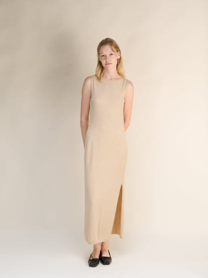Cashmere Blend Boat Neck Sleeveless Dress (3D-Knit)