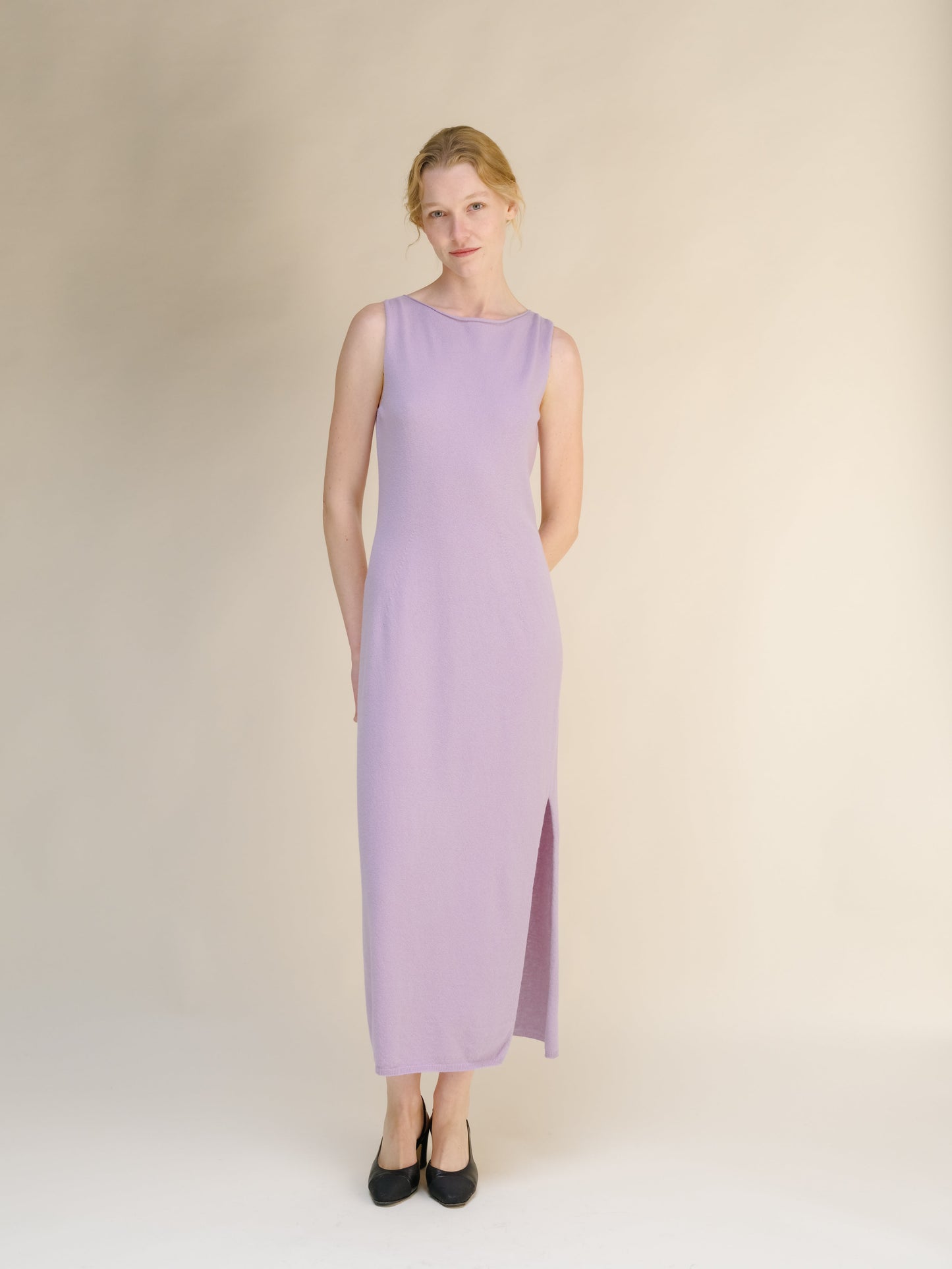 Cashmere Blend Boat Neck Sleeveless Dress (3D-Knit)