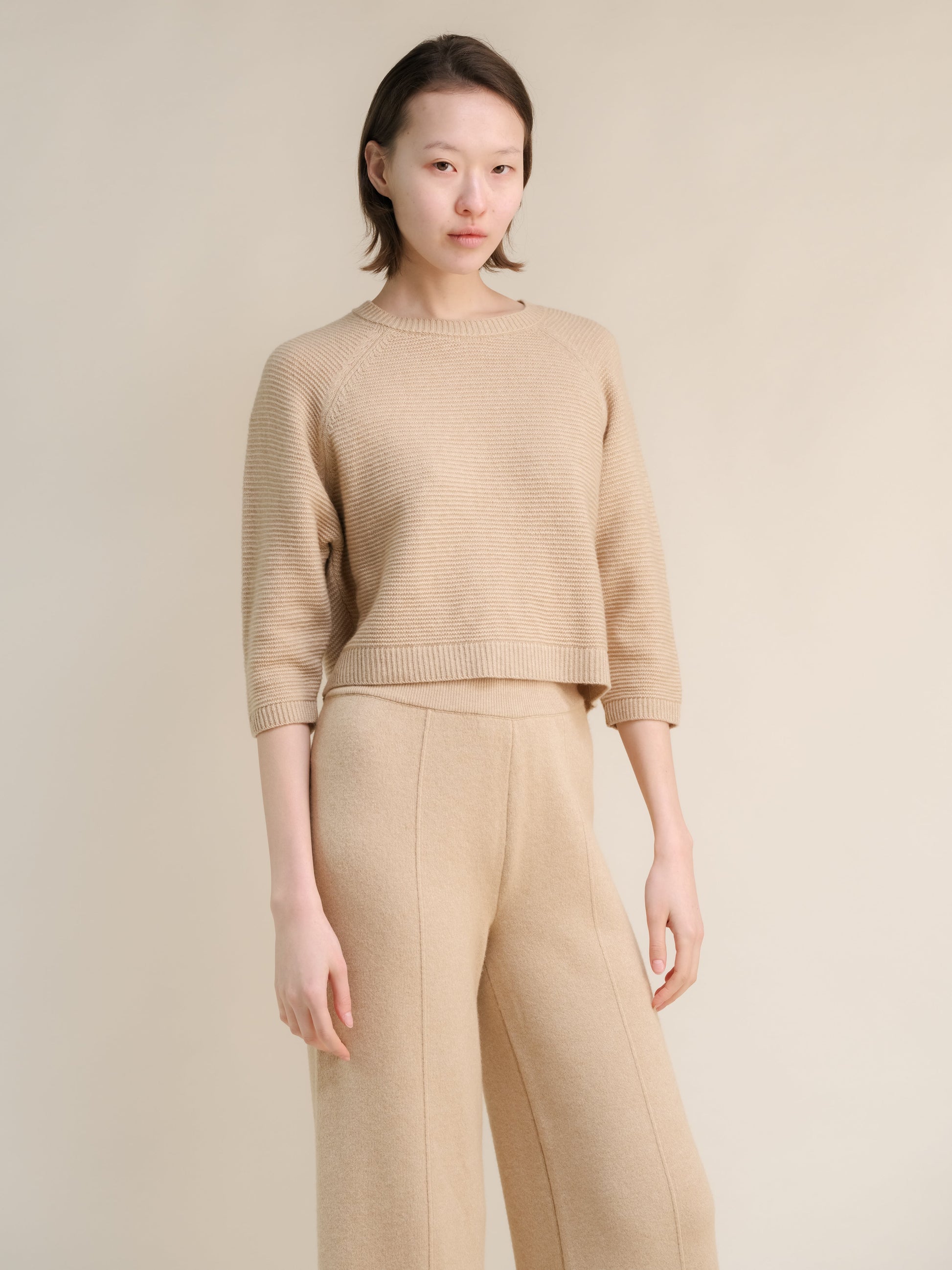 Knitwear Beige / S Cashmere Mix Cropped 3/4 Sleeve Pullover San Rocco Italia