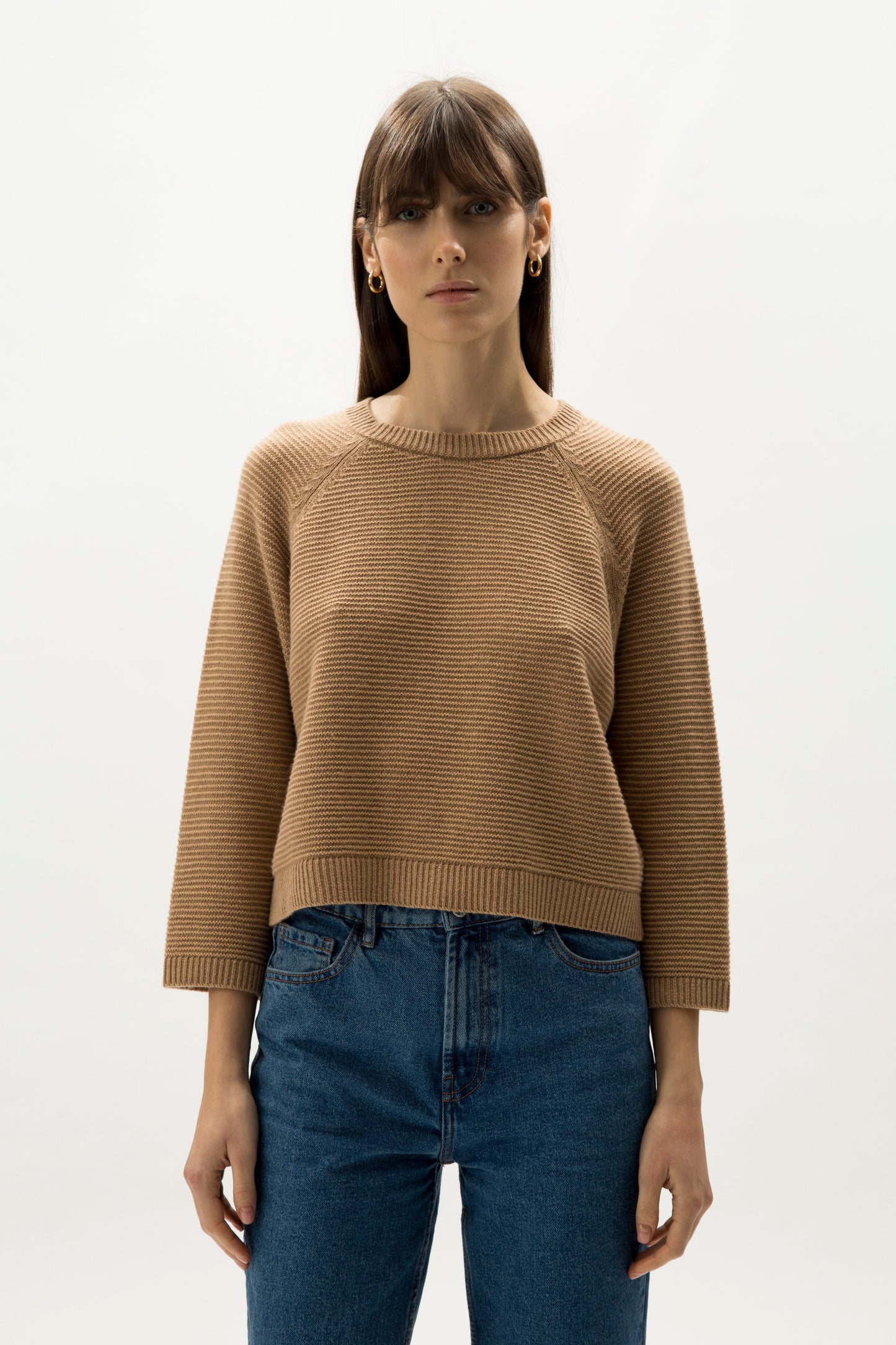 Knitwear Camel / S Cashmere Mix Cropped 3/4 Sleeve Pullover San Rocco Italia