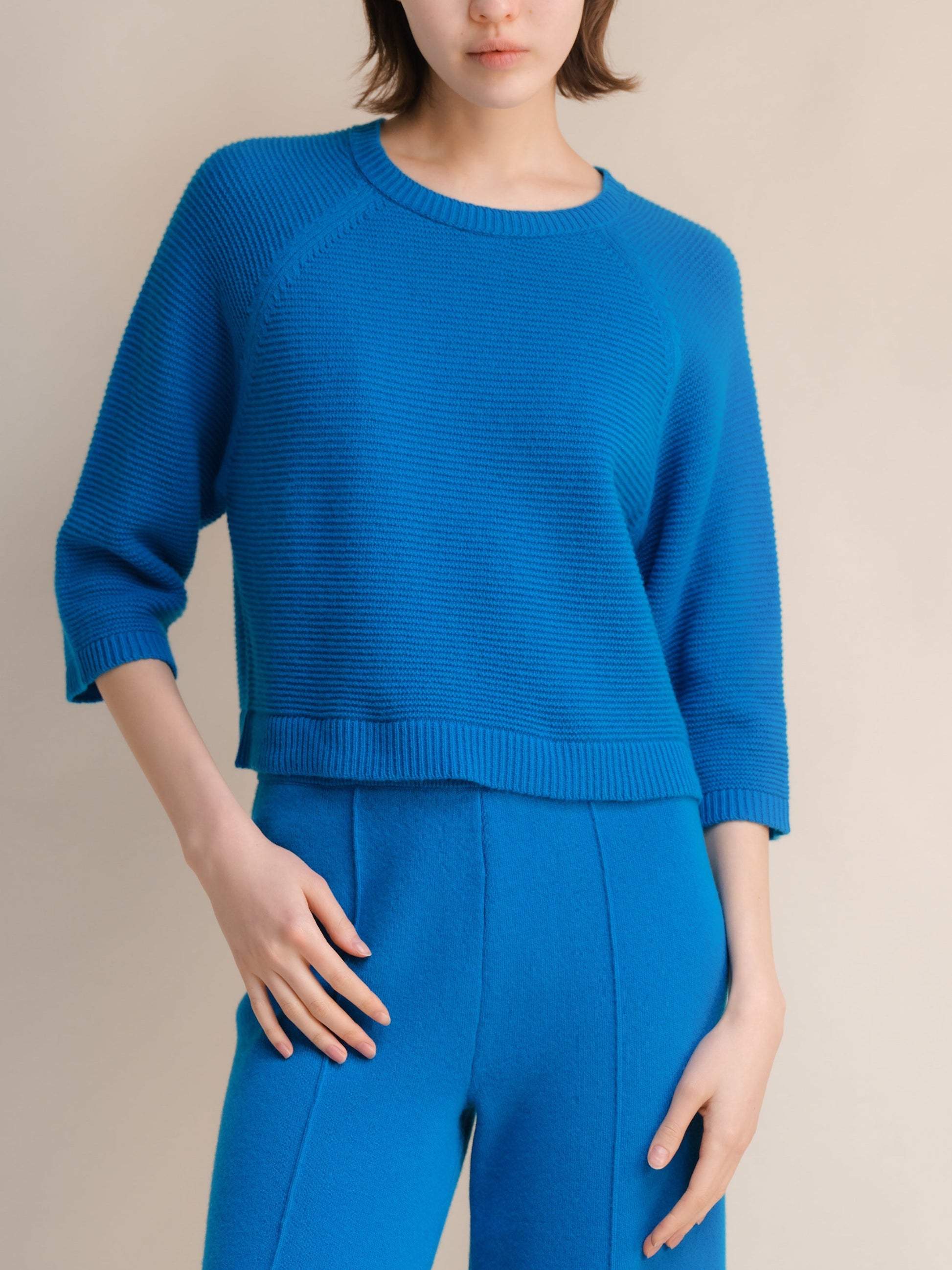 Knitwear Cerulean / S Cashmere Mix Cropped 3/4 Sleeve Pullover San Rocco Italia