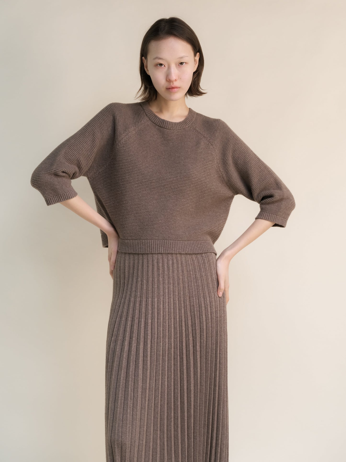 Knitwear Chestnut / S Cashmere Mix Cropped 3/4 Sleeve Pullover San Rocco Italia