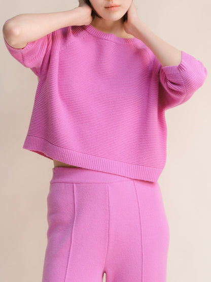 Knitwear Fondant Pink / S Cashmere Mix Cropped 3/4 Sleeve Pullover San Rocco Italia
