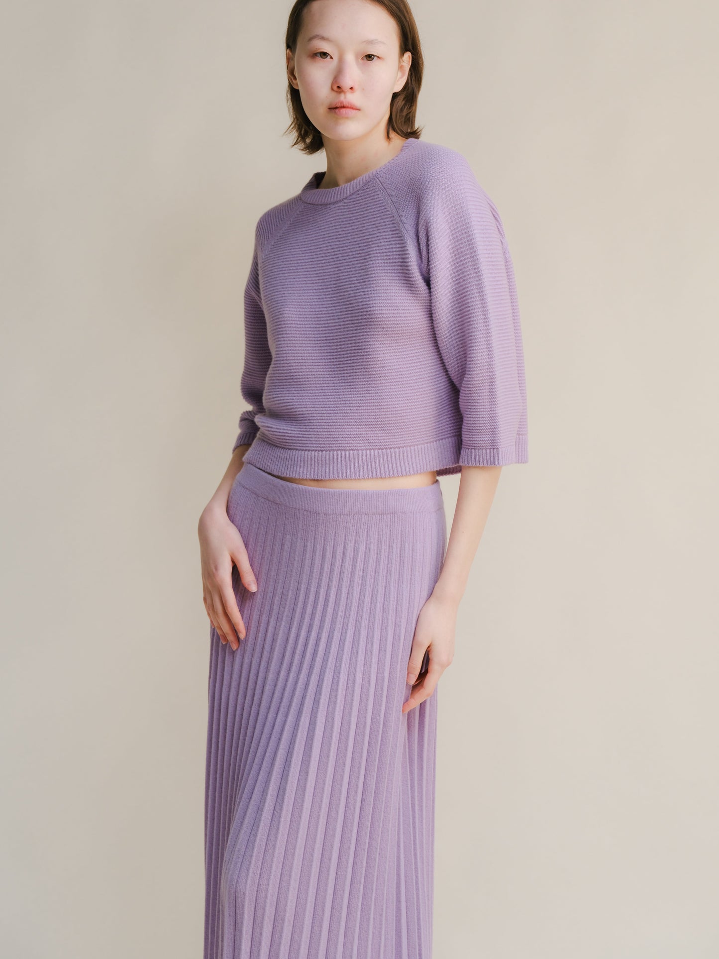 Knitwear Lavander / S Cashmere Mix Cropped 3/4 Sleeve Pullover San Rocco Italia