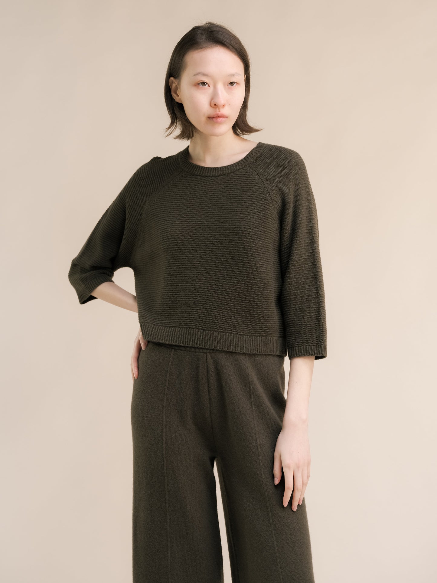 Knitwear Loden / S Cashmere Mix Cropped 3/4 Sleeve Pullover San Rocco Italia