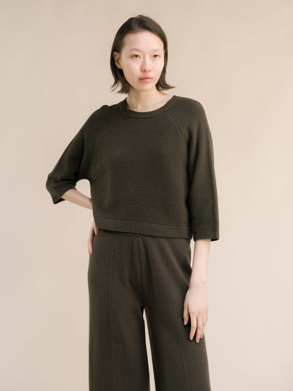 Knitwear Loden / S Cashmere Mix Cropped 3/4 Sleeve Pullover San Rocco Italia