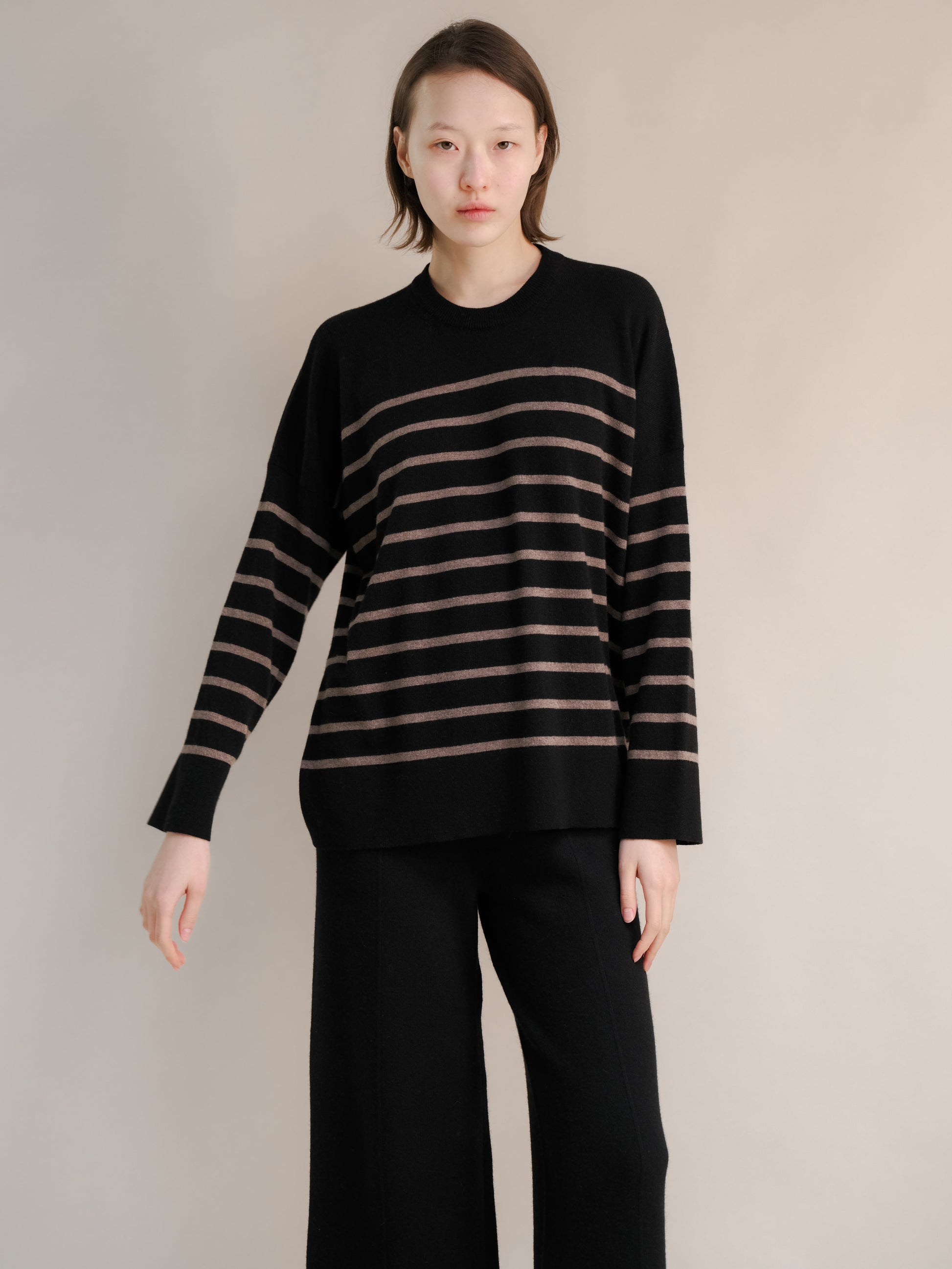 Knitwear Black/Chestnut / S Cashmere Mix Striped Crewneck Sweater San Rocco Italia