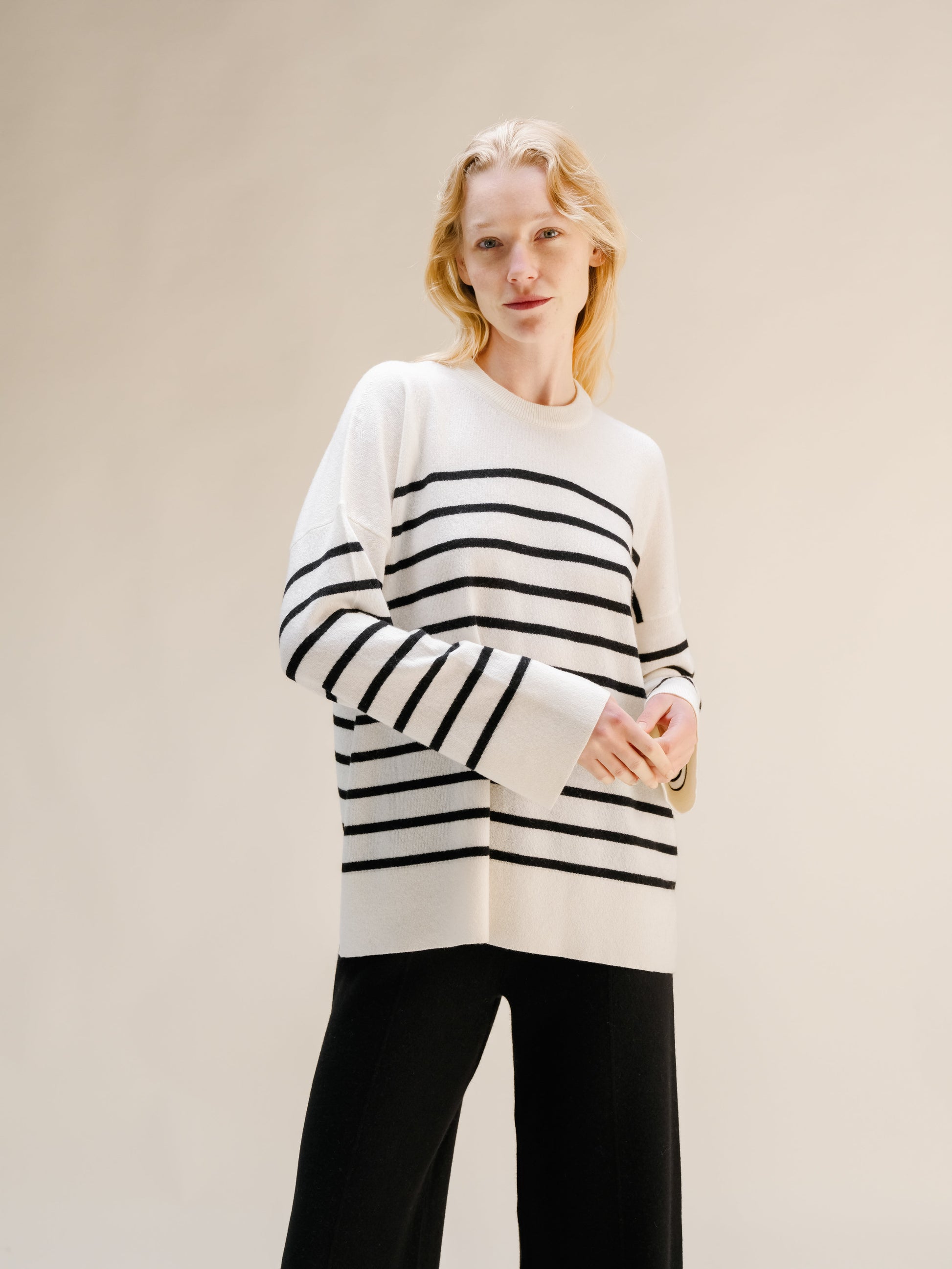 Knitwear Natural White/Black / S Cashmere Mix Striped Crewneck Sweater San Rocco Italia