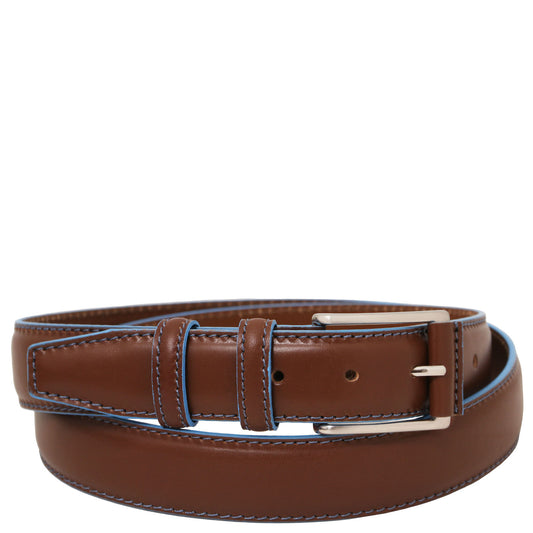 Leather Belts for men Brown / 95 cm Casual leather belt 35mm with light blue edges | TL142528 San Rocco Italia
