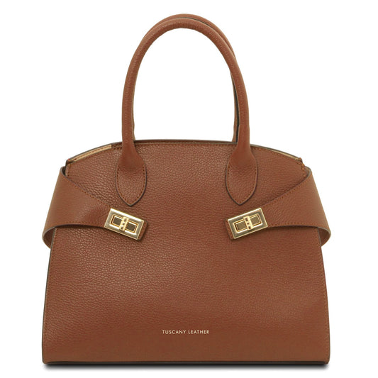 Leather handbags Cognac Coccola - Women's leather tote handbag | TL142421 San Rocco Italia