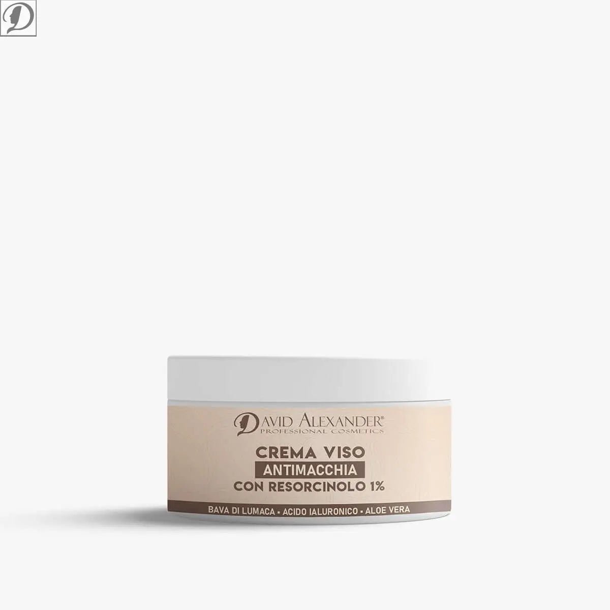 Crema viso antimacchia con bava di lumaca 50 ml in vasetto etichetta resorcinolo 1%