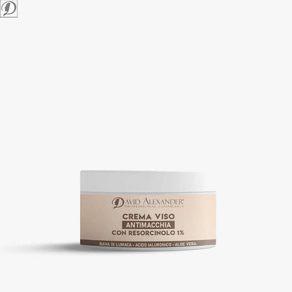 Crema viso antimacchia con bava di lumaca 50 ml in vasetto etichetta resorcinolo 1%