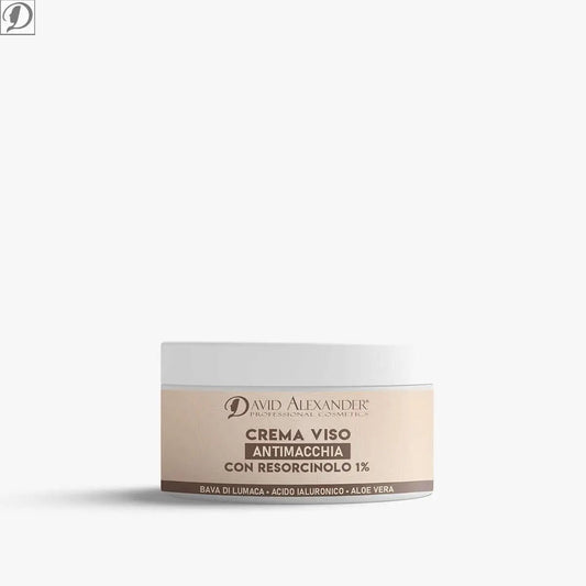 Crema viso antimacchia con bava di lumaca 50 ml in vasetto etichetta resorcinolo 1%