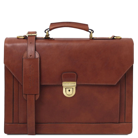 Leather briefcases Brown Cremona - 3 compartment matte leather briefcase | TL142448 San Rocco Italia
