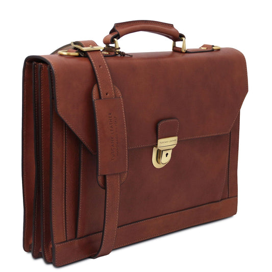 Leather briefcases Cremona - 3 compartment matte leather briefcase | TL142448 San Rocco Italia