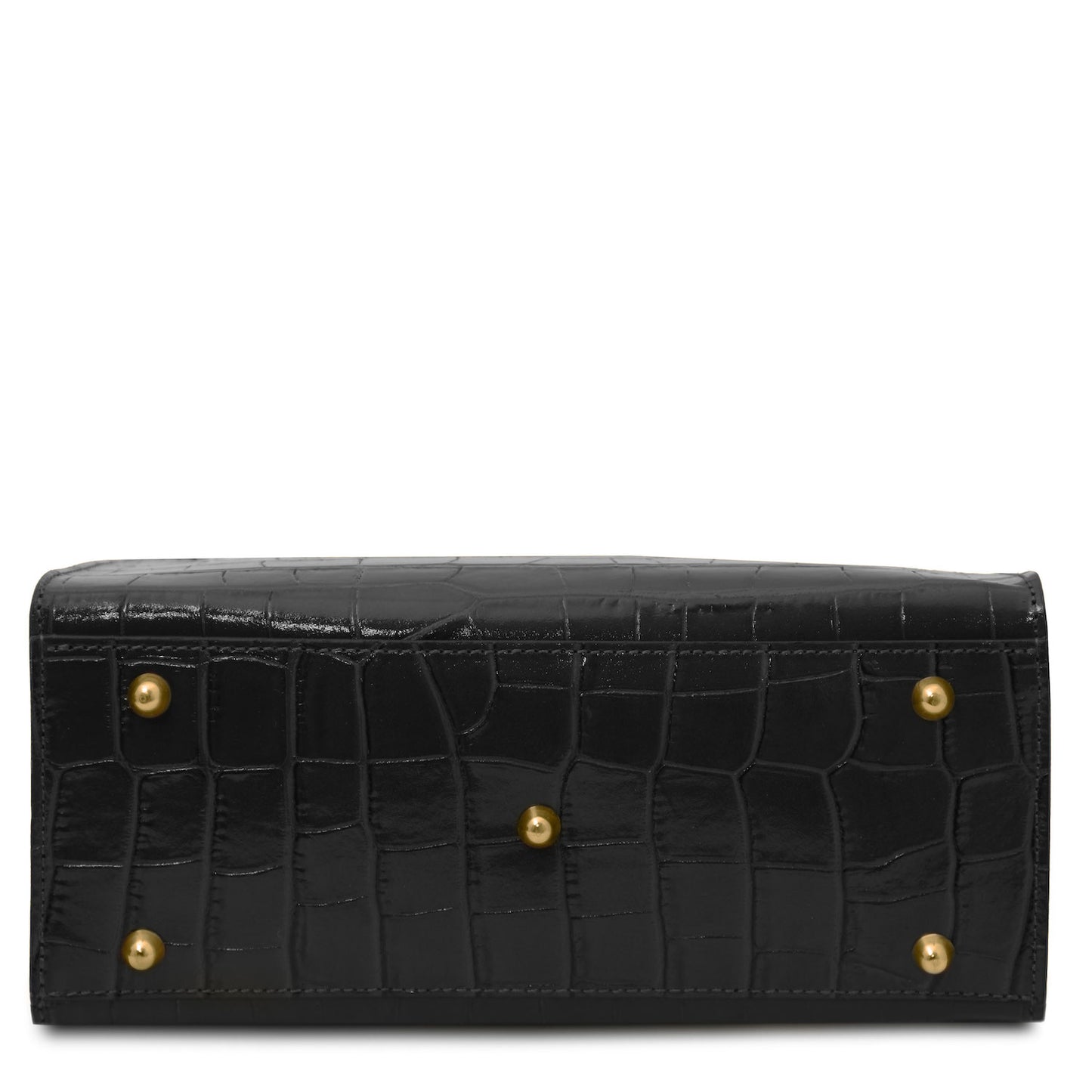Croque - Croc print leather tote handbag | TL142504 in black Italian embossed leather with gold-tone stud feet vor weissem Hintergrund