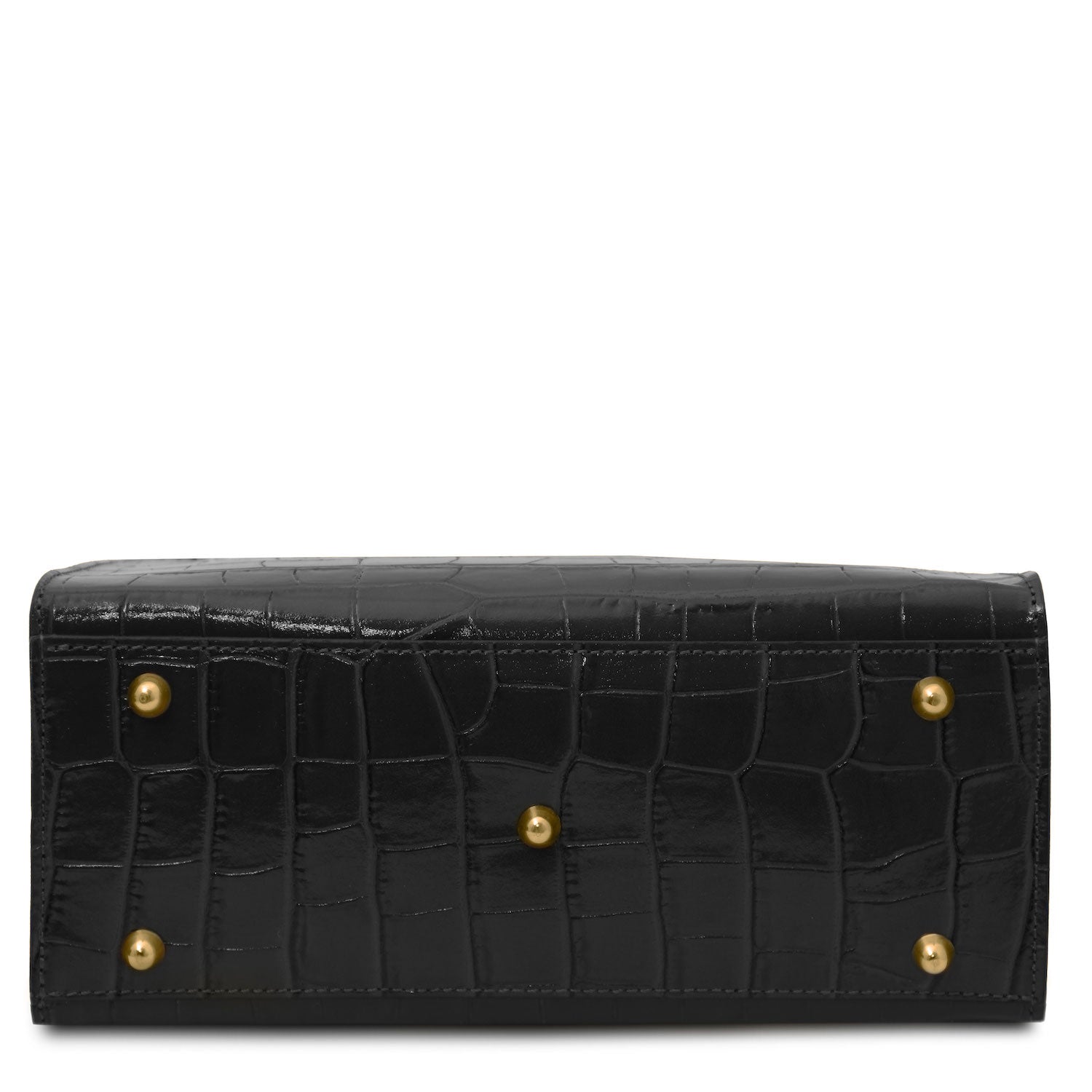 Croque - Croc print leather tote handbag | TL142504 in black Italian embossed leather with gold-tone stud feet vor weissem Hintergrund