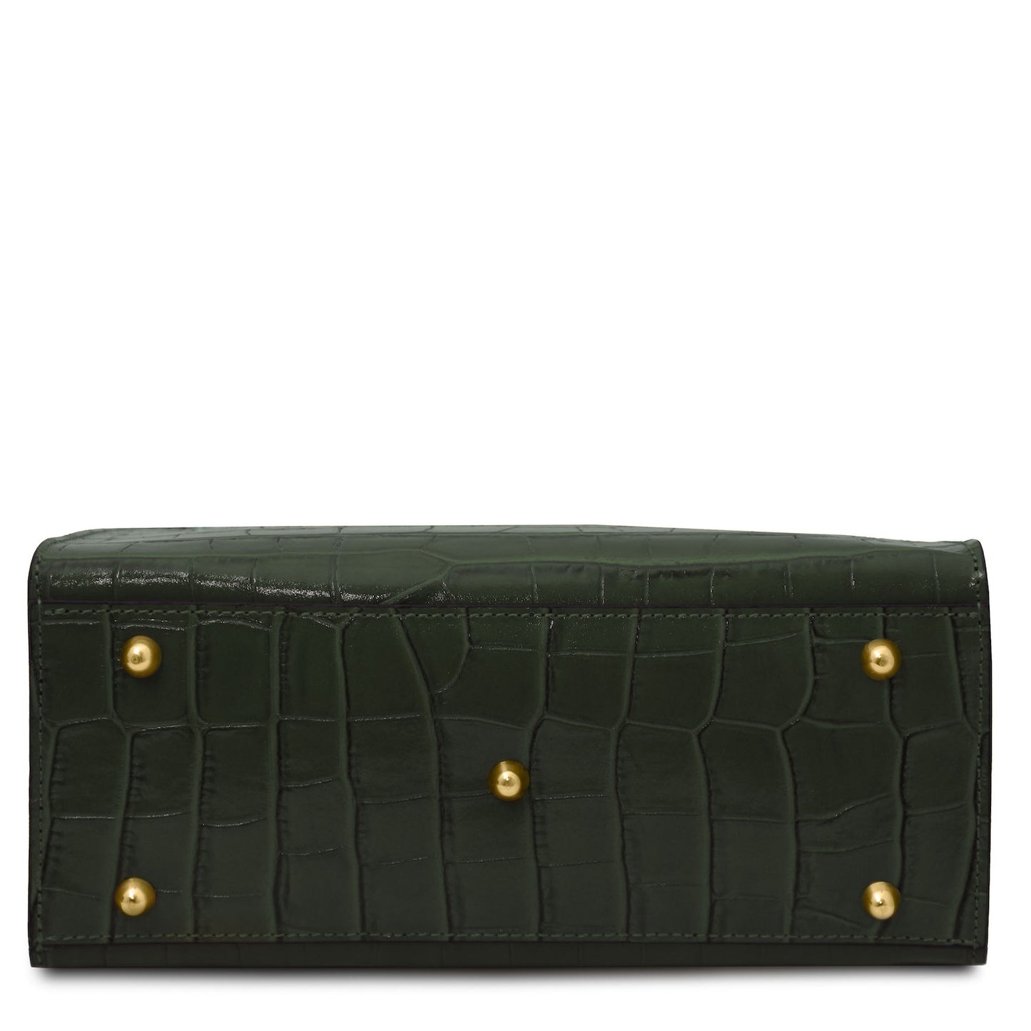 Croque - Croc print leather tote handbag | TL142504 in dark green Italian embossed leather with gold-tone feet vor weissem Hintergrund