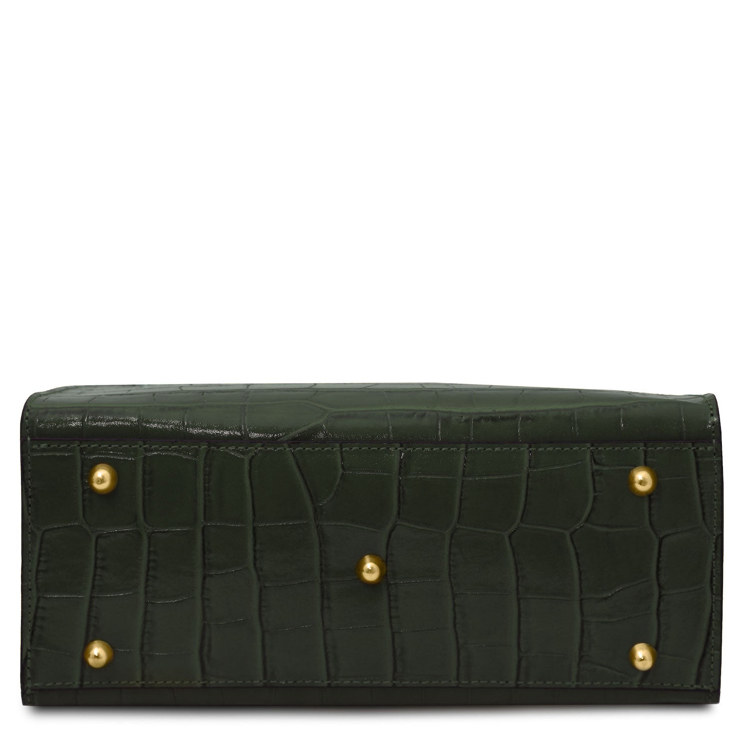 Croque - Croc print leather tote handbag | TL142504 in dark green Italian embossed leather with gold-tone feet vor weissem Hintergrund