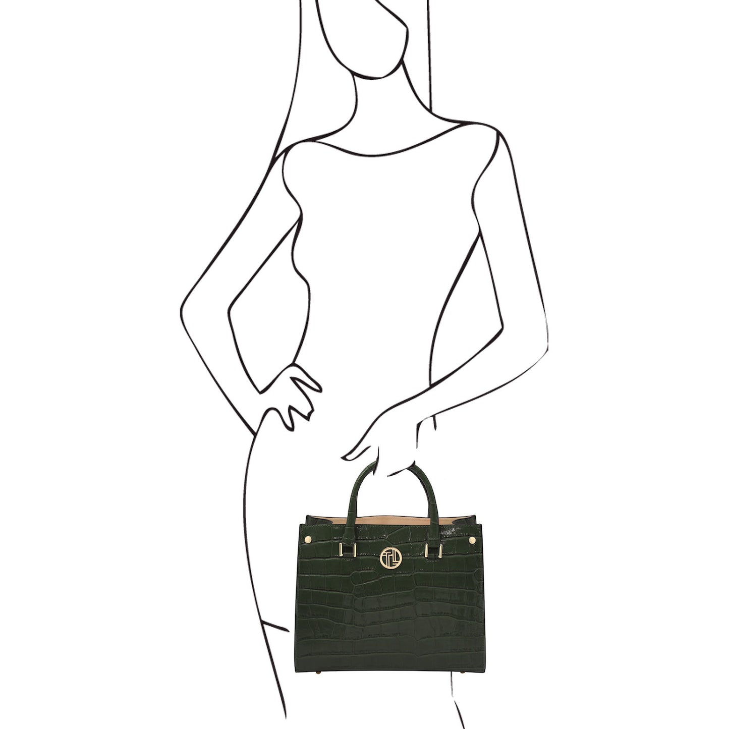 Croque - Croc print leather tote handbag | TL142504 in black Italian embossed leather with structured frame, Tragegriffs, and goldfarbene Beschläge.