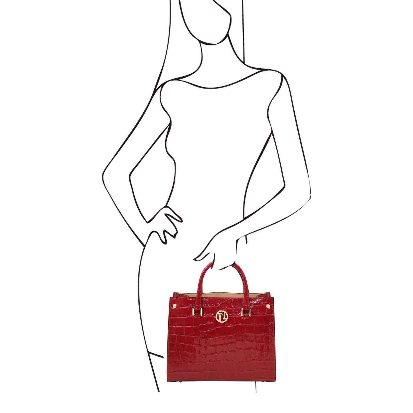 Croque - Croc print leather tote handbag | TL142504 in glossy red Italian embossed leather with goldfarbene Beschläge and Tragegriffs.