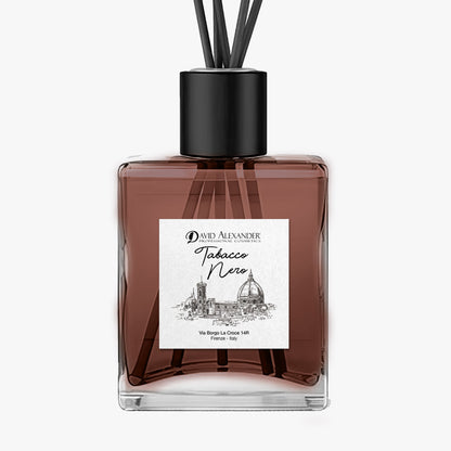 David Alexander Tabacco Nero ambient fragrance bottle front view with black cap and illustrated label