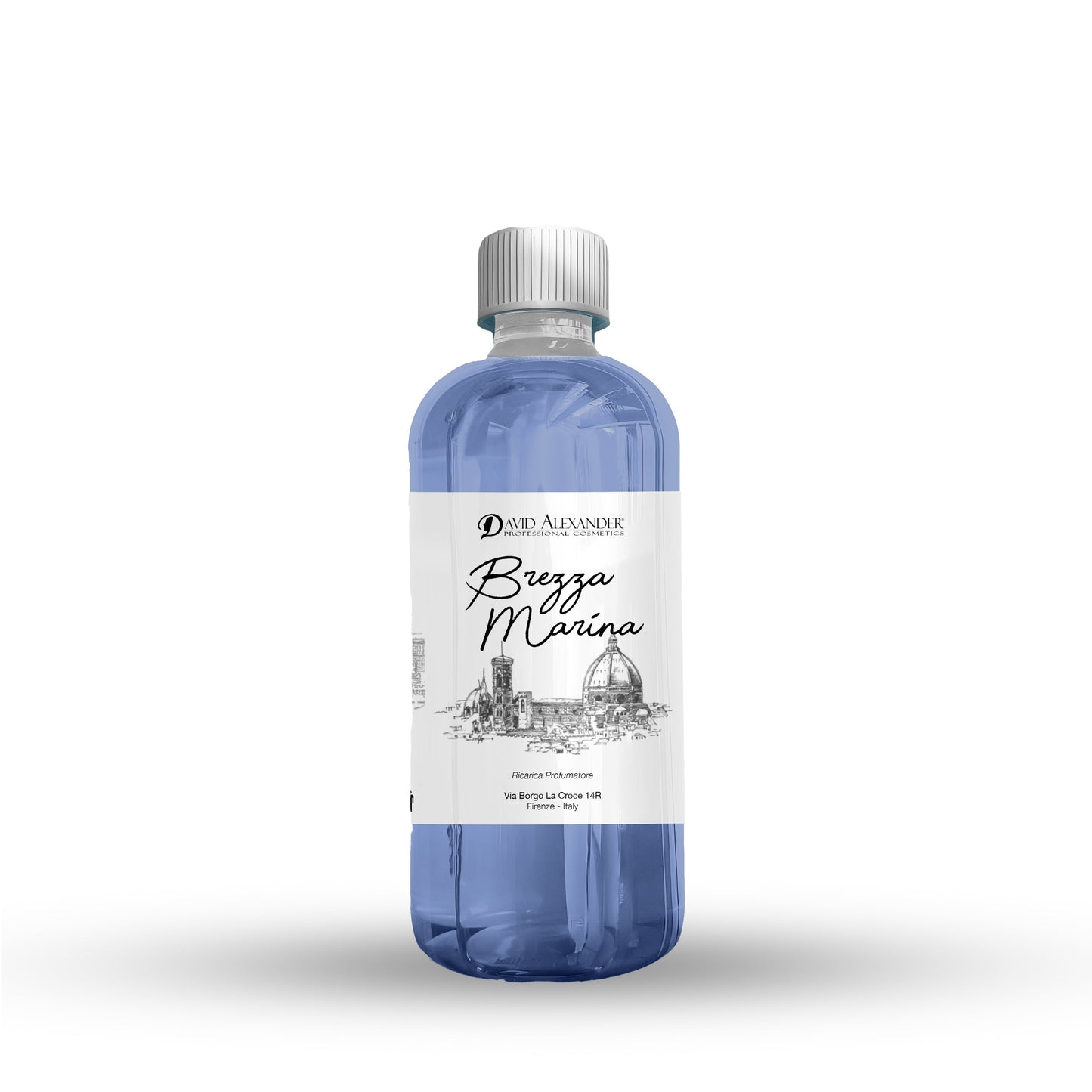 David Alexander Brezza Marina refill bottle 500 ml with blue liquid and white label