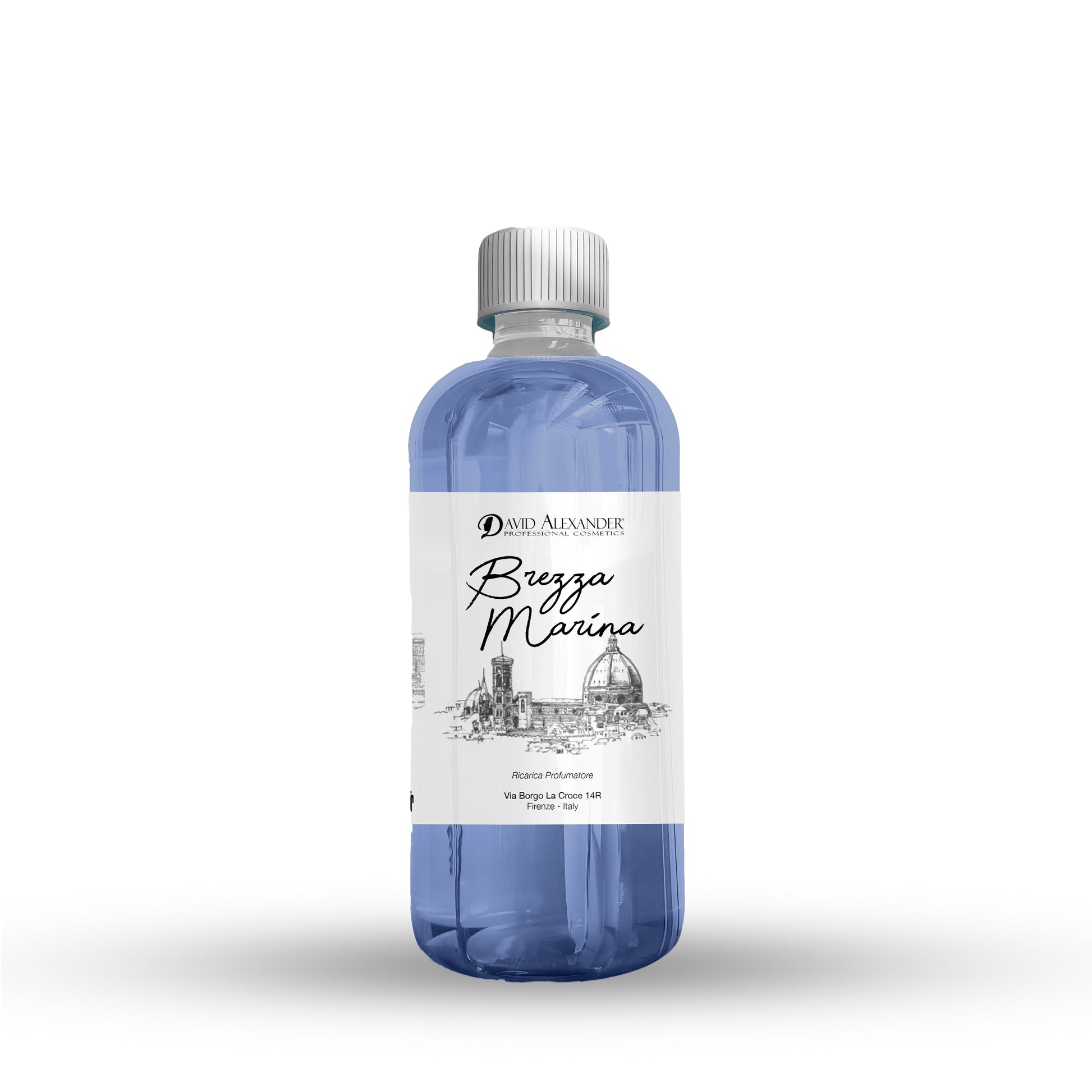 David Alexander Brezza Marina refill bottle 500 ml with blue liquid and white label