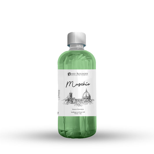 David Alexander Muschio refill perfume bottle in green plastic with a silver cap