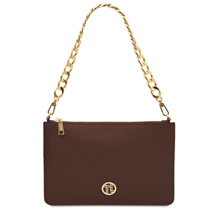 Leather handbags Coffee Diva - Leather Pouch Clutch With Chain Strap | TL142461 San Rocco Italia