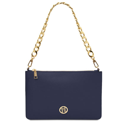 Leather handbags Dark Blue Diva - Leather Pouch Clutch With Chain Strap | TL142461 San Rocco Italia