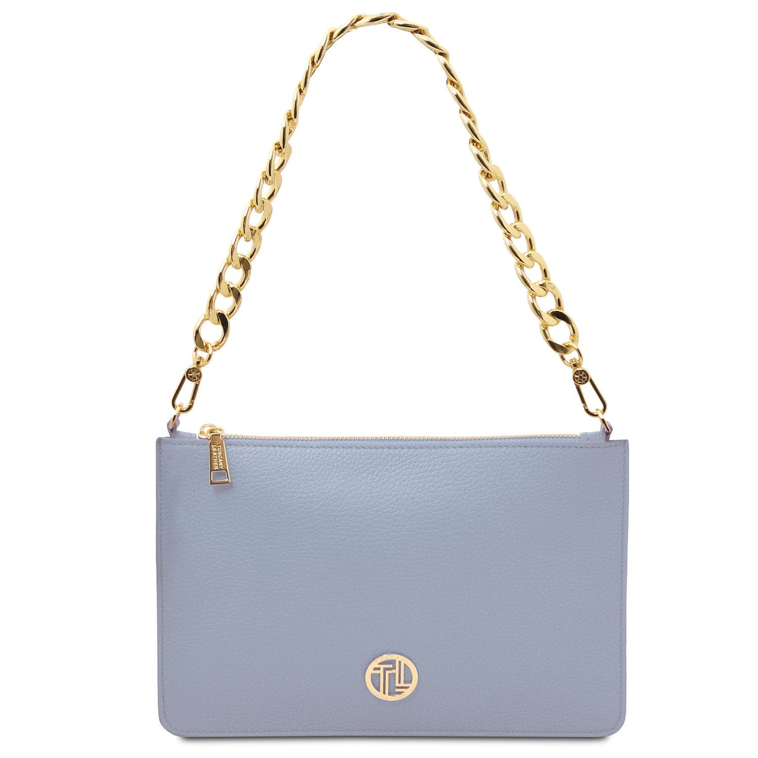 Leather handbags Light Blue Diva - Leather Pouch Clutch With Chain Strap | TL142461 San Rocco Italia