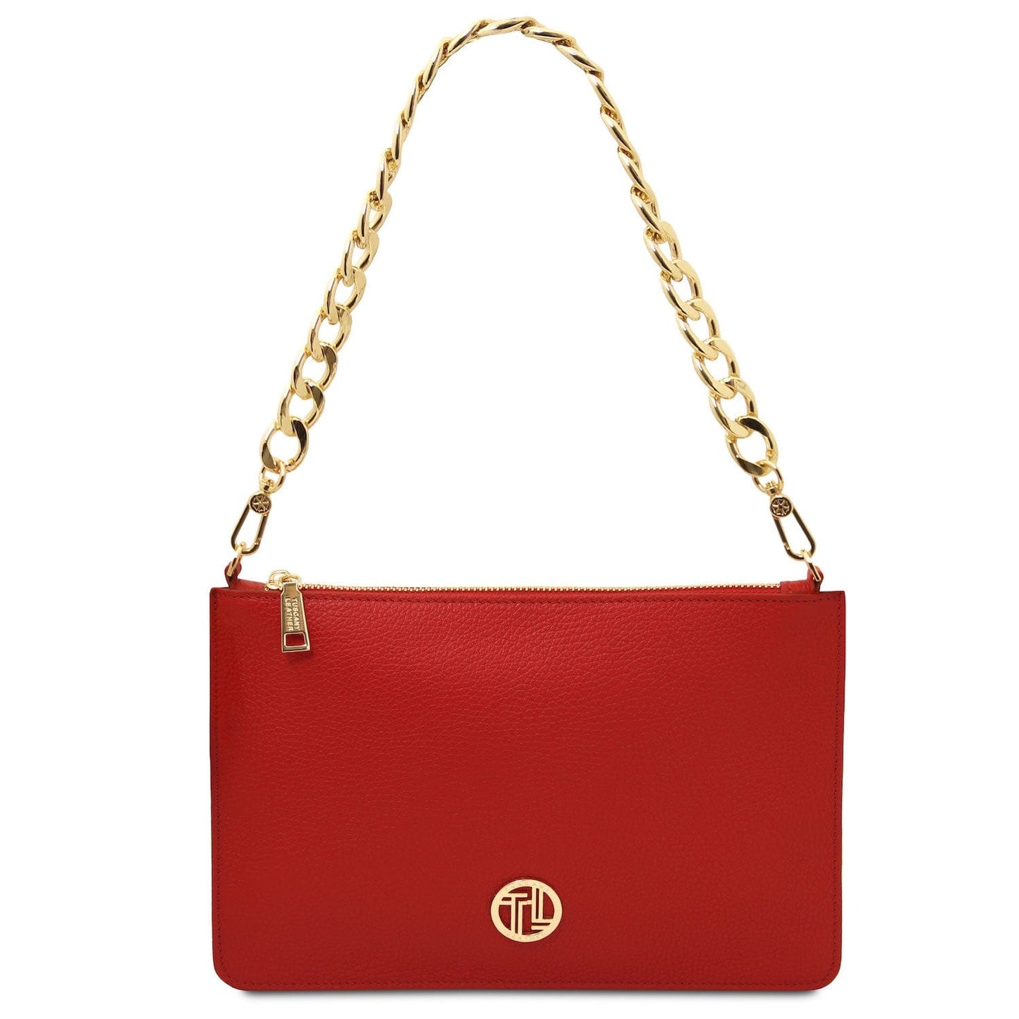 Leather handbags Lipstick Red Diva - Leather Pouch Clutch With Chain Strap | TL142461 San Rocco Italia