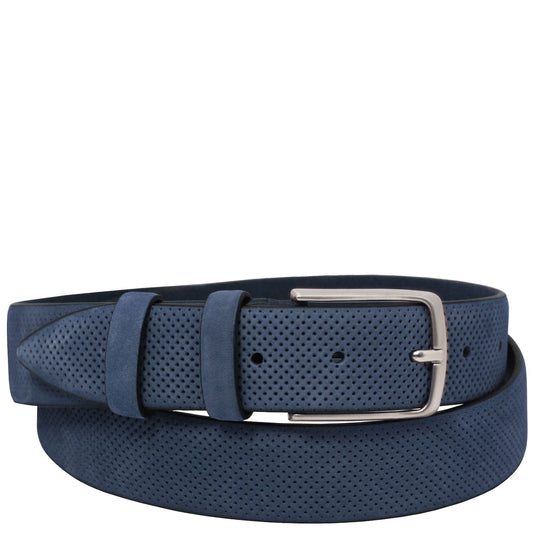 Leather Belts for men Dark Blue / 95 cm Elegant perforated nubuck leather belt 35mm | TL142535 San Rocco Italia