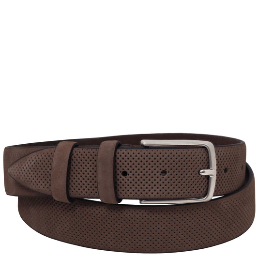 Leather Belts for men Dark Brown / 95 cm Elegant perforated nubuck leather belt 35mm | TL142535 San Rocco Italia