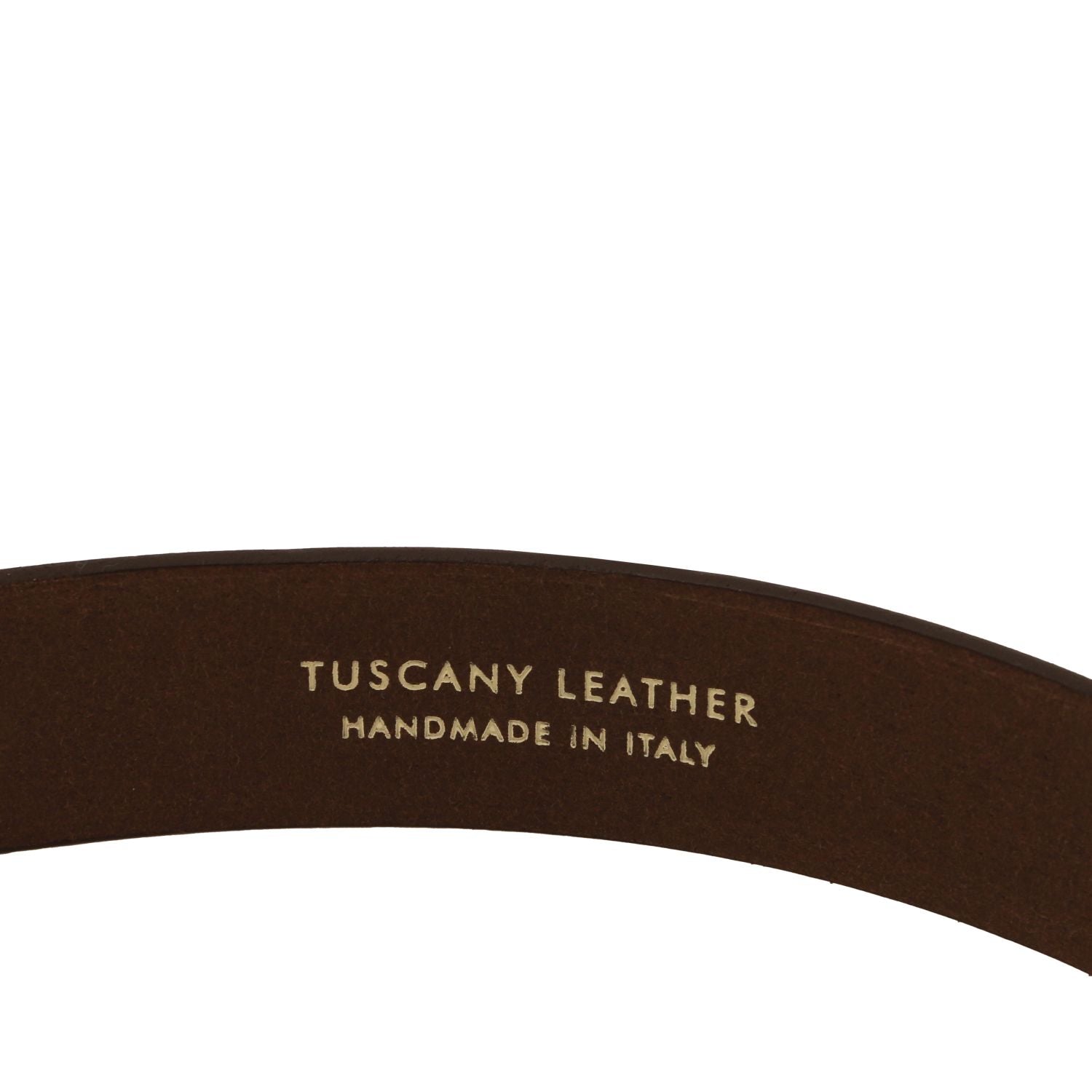 Brown nubuck belt interior stamped Tuscany Leather Handmade in Italy