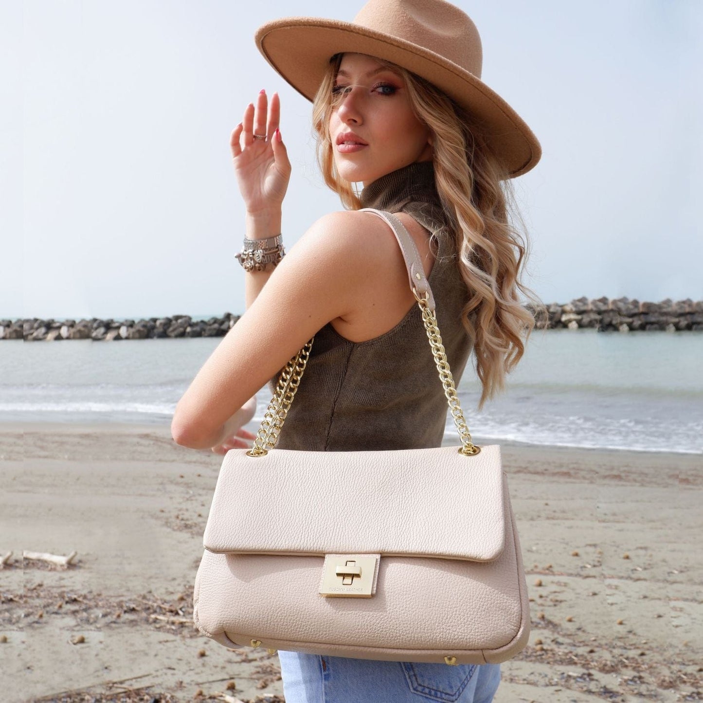 Leather handbags Elettra - Soft leather shoulder bag with chain strap  | TL142353 San Rocco Italia